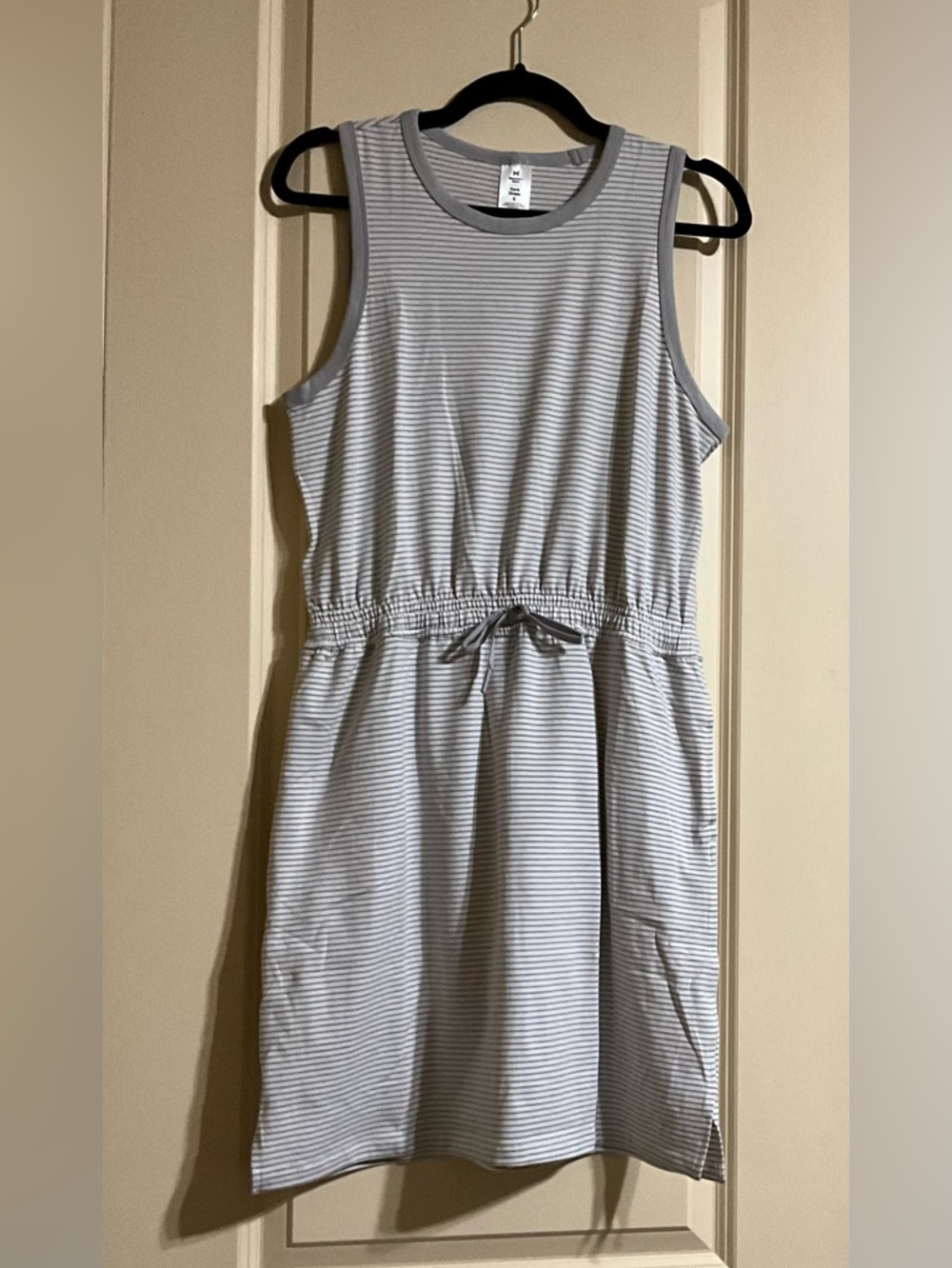 Casual Stripe Drawstring Tank Dress - Light Gray
